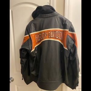 Harley Davidson Leather Jacket with removable fleece hoodie